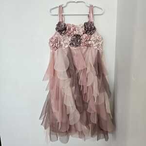 Biscotti Pink Princess Dress Size 7 Flowers Lined Sleeveless Gown Party Wedding